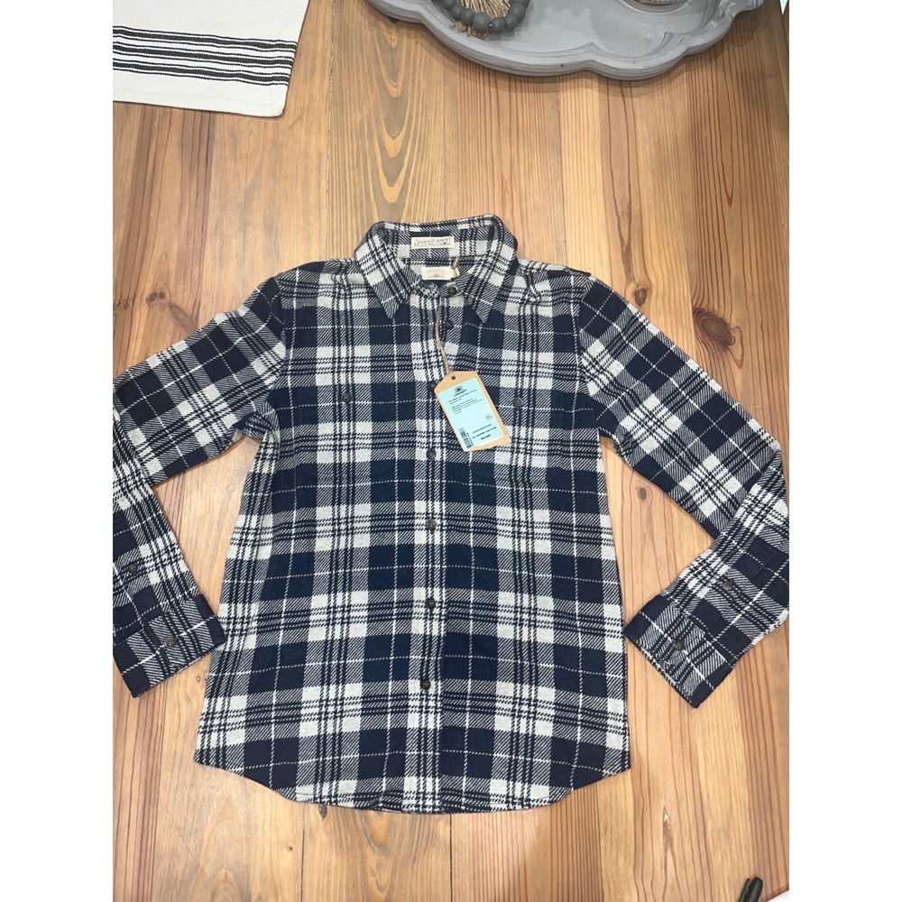 Faherty Legend Sweater Shirt Sapphire Lake Plaid Navy White WKC0001 Womens Small